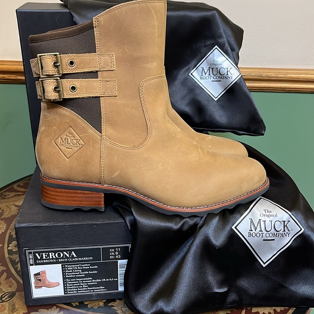 🆕 The Original MUCK Verona Waterproof Tan Leather Double Buckle Boots size 11